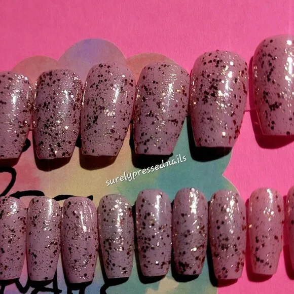 Blush Pink Shimmer Glitter Short Coffin Press on Nails - Picture 3 of 3